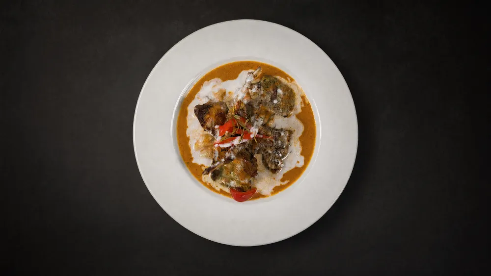 Thai Bistro Panang curry with roasted duck, red bell pepper and coconut cream